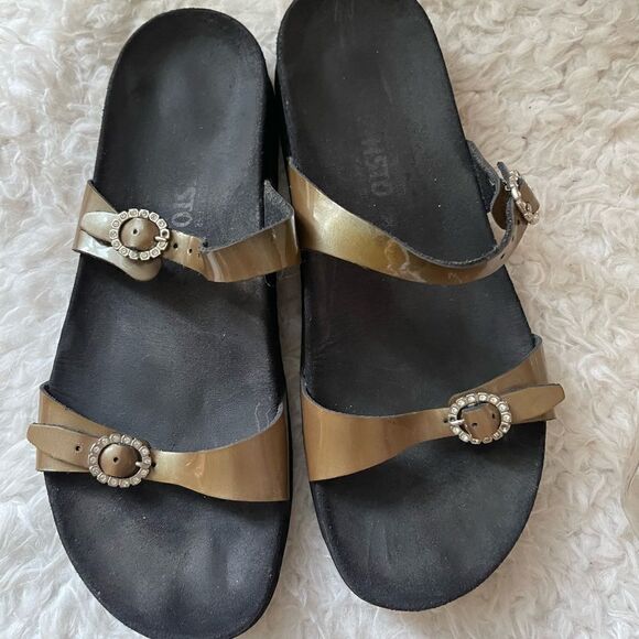 Mephisto patent Brown straps slip on sandals with rhinestones side buckl… - Picture 6 of 9